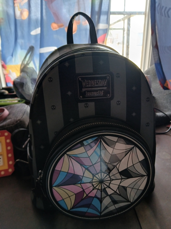 Loungefly Handbags - Wednesday Addams Loungefly Mini Backpack with Multicolor Web